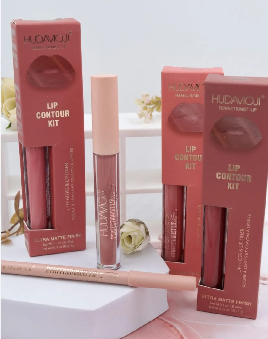 Hudamoji Ultra Matte Finish Lip Gloss And Lip Liner Lip Contour Set