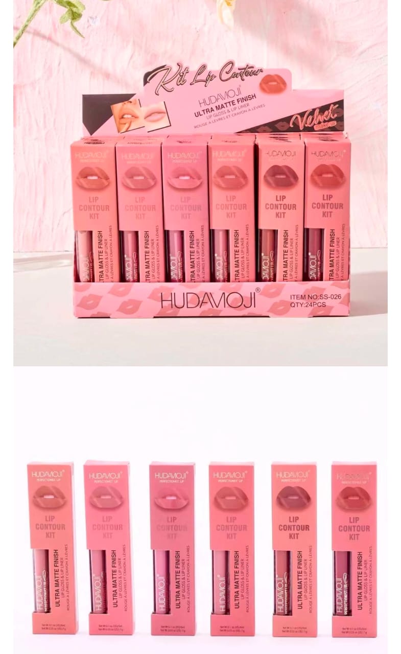 Hudamoji Ultra Matte Finish Lip Gloss And Lip Liner Lip Contour Set