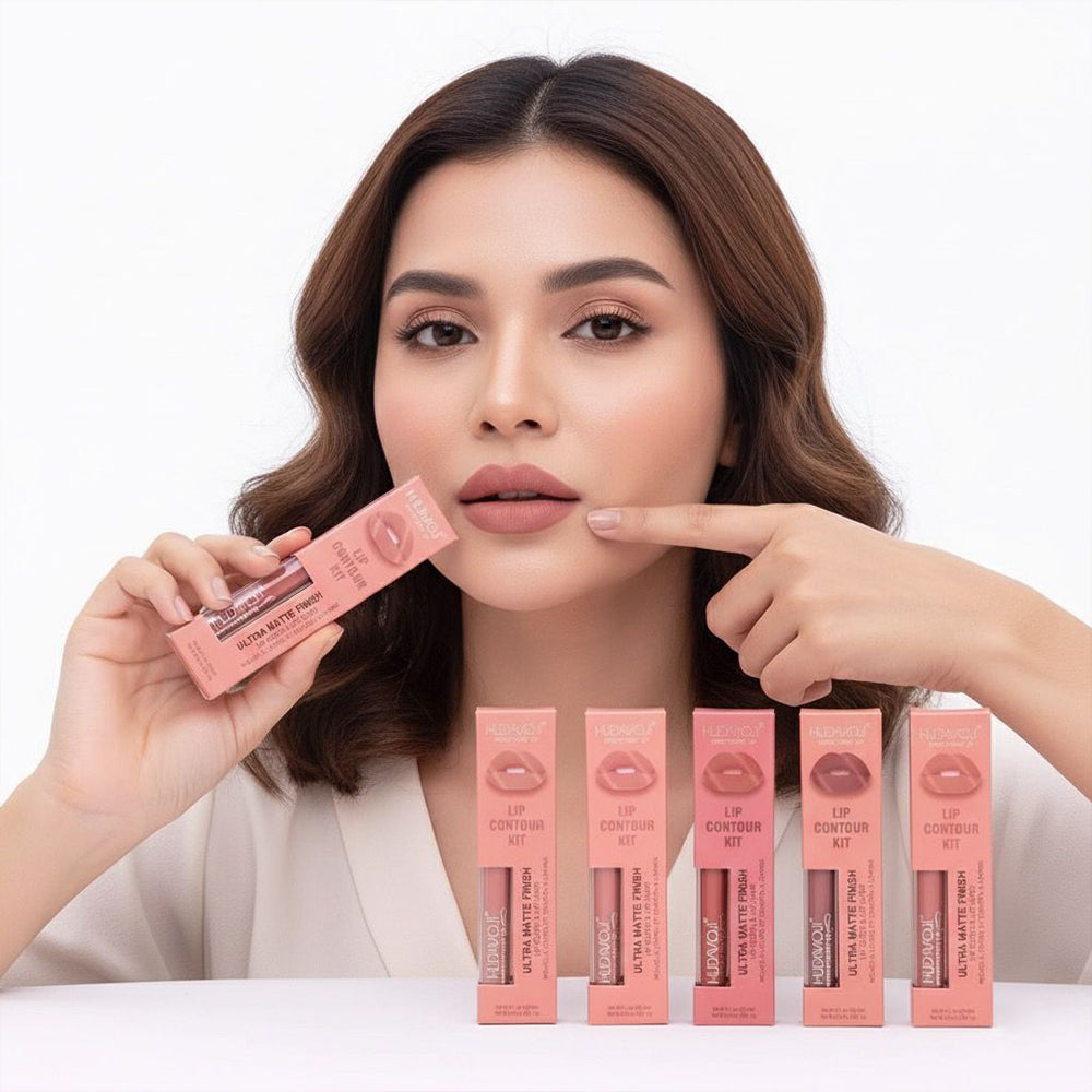 Hudamoji Ultra Matte Finish Lip Gloss And Lip Liner Lip Contour Set