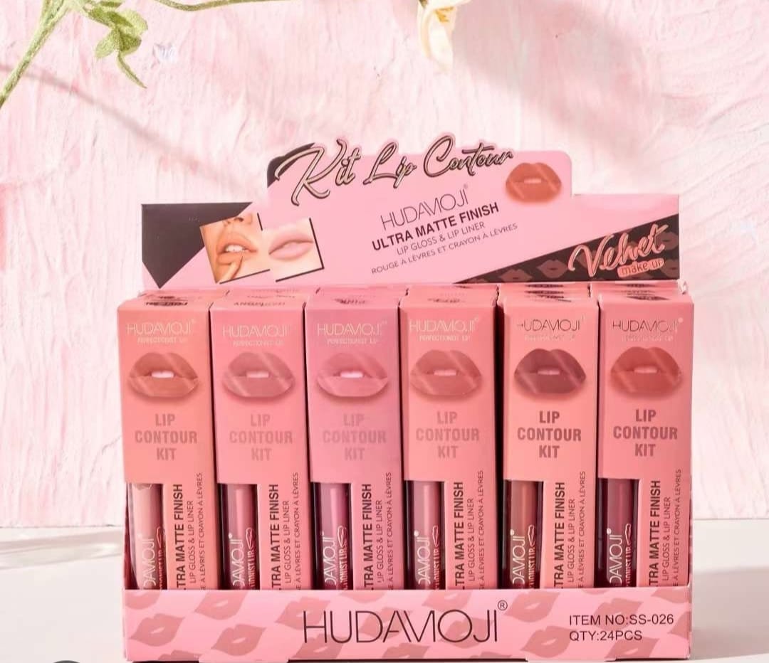 Hudamoji Ultra Matte Finish Lip Gloss And Lip Liner Lip Contour Set